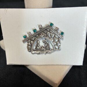 Brooch Pin  - nativity with blue and diamond rhinestones.